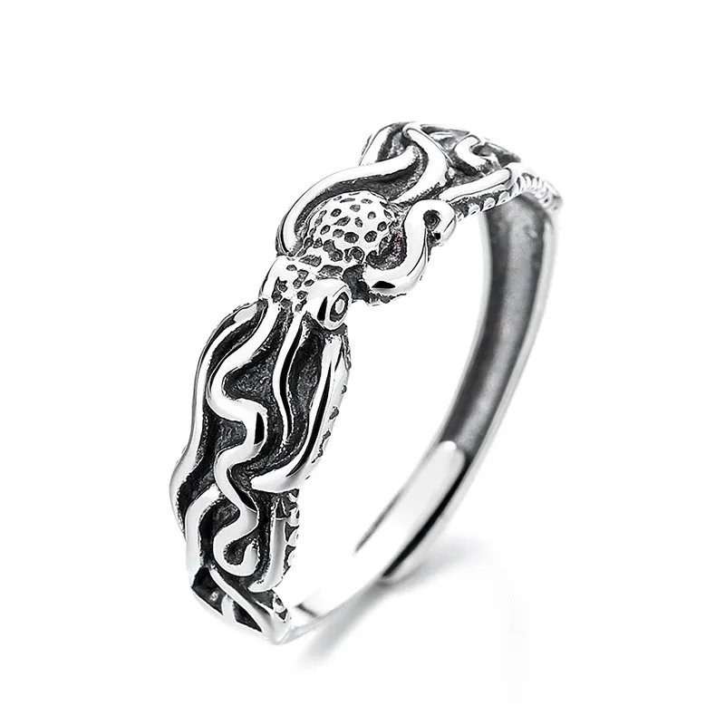 

523FJZFSILVER Silver S925 Fashion Trendy Adjustable Retro Punk Luxury Design Creative 3D Octopus Rings For Women Wedding Jewelry