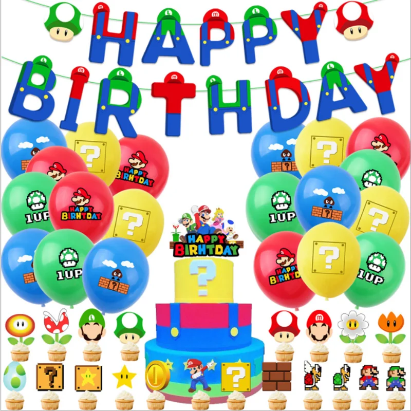 Super Marioed Theme Happy Birthday Party Balloon Banners Set Kid Decor Boy Children Balloons Kids Toy |