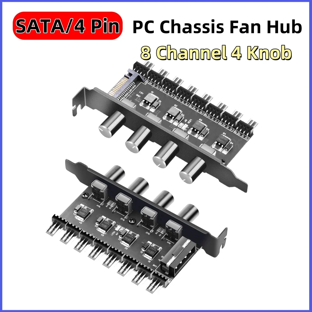 PC Fan Hub SATA/4 Pin Adapter CPU Cooling Fan 8 Channel  4 Knob PWM Cooler Fan HUB PWM Hub Cooling Fan Speed Controller