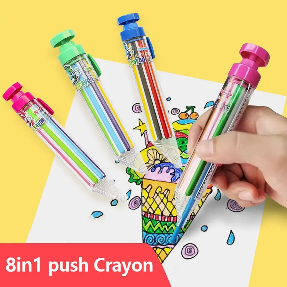 8 In 1 Multicolor Crayons Creative Push Style DIY Replaceable Oil Pastel Colored Pencil for Kids Graffiti Painting Tools