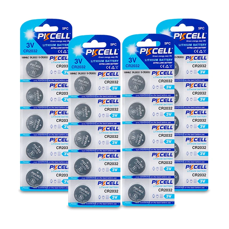 20Pcs/4Pack PKCELL CR2032 3V Lithium Button cell Battery 5004LC BR2032 DL2032 ECR2032 KECR2032, SB-T51  Lithium Batteries