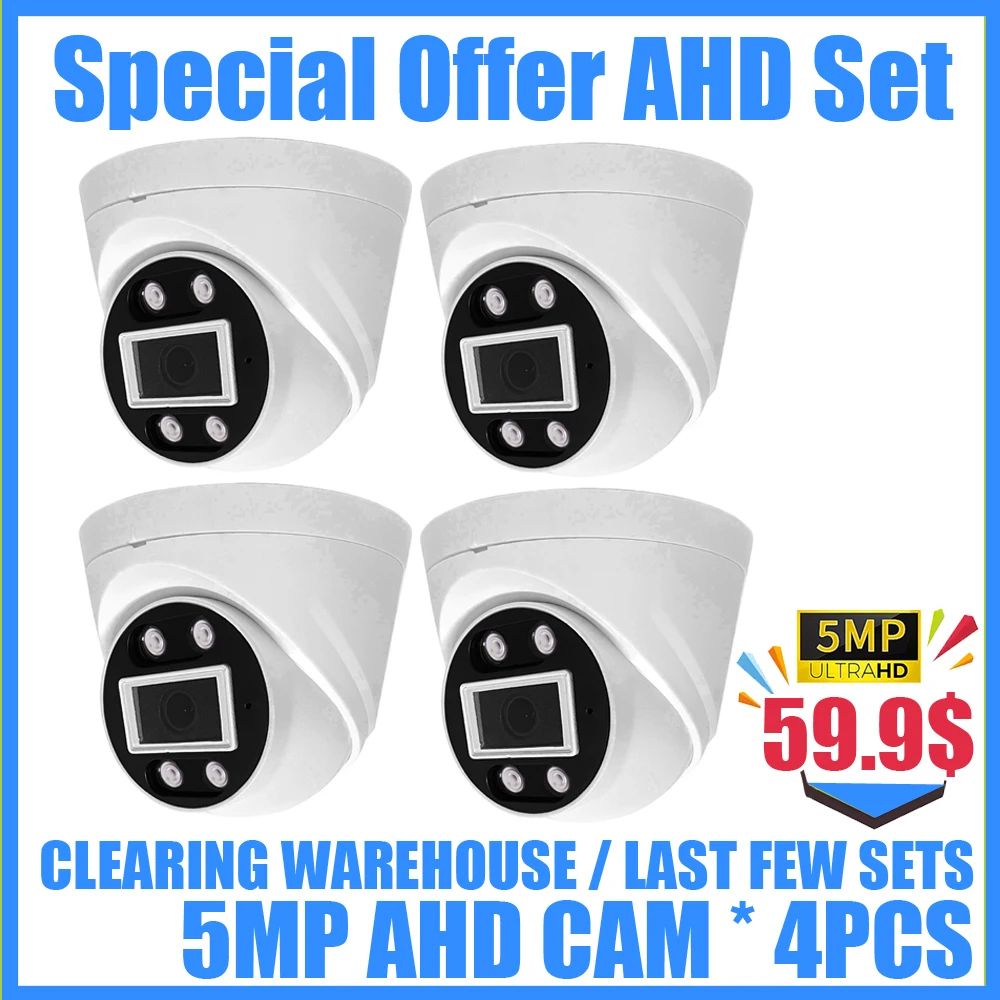 

SALE Final Set 5MP 4CH CCTV Dome System AHD Camera KIT 4in1 4MP 5MN 4LED Night Vision Indoor For Home Security Surveillance Set