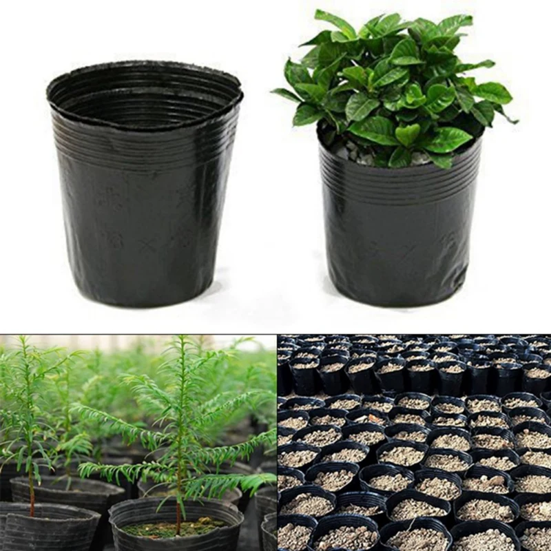 100pcs/set Black Plastic Nursery Pot Plant Seedling Pouch Holder Raising Bag Nutrition Pots Garden Supplies 4 Sizes