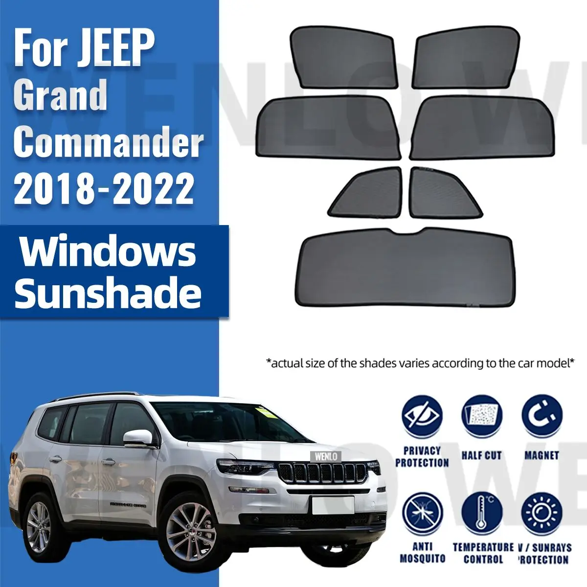 

For JEEP Grand Commander 2018-2022 Magnetic Car Sunshade Visor Front Windshield Frame Curtain Rear Side Window Sun Shade Shield