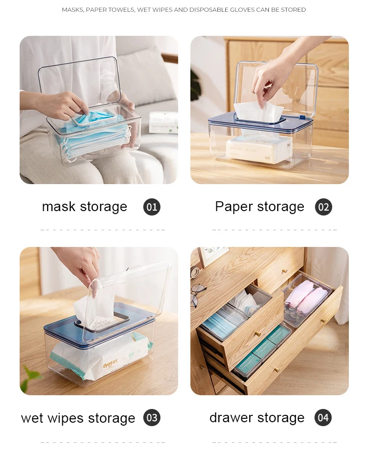 foldable storage box Transparent Mask Storage Box Drawing Paper Box Home Living Room Desktop with Spring Simple Wet Tissue Organization best Storage Boxes & Bins