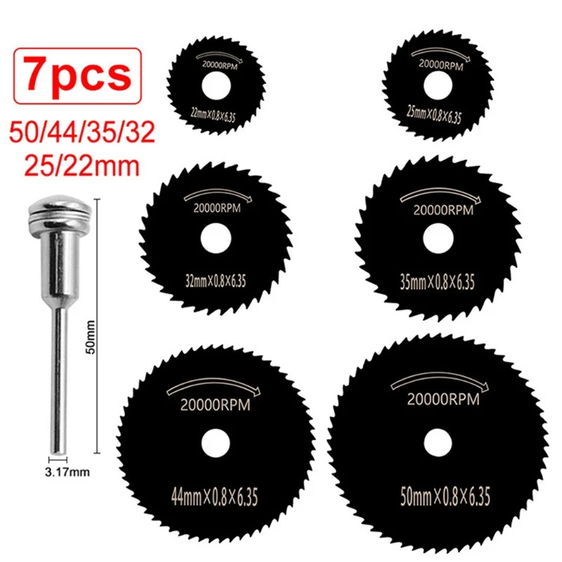 

7Pcs Rotary Drill Saw Blades Steel Saw Disc Wheel Cutting Blades with Straight Shank Mandrel for Drills Woodworking Rotary Tools