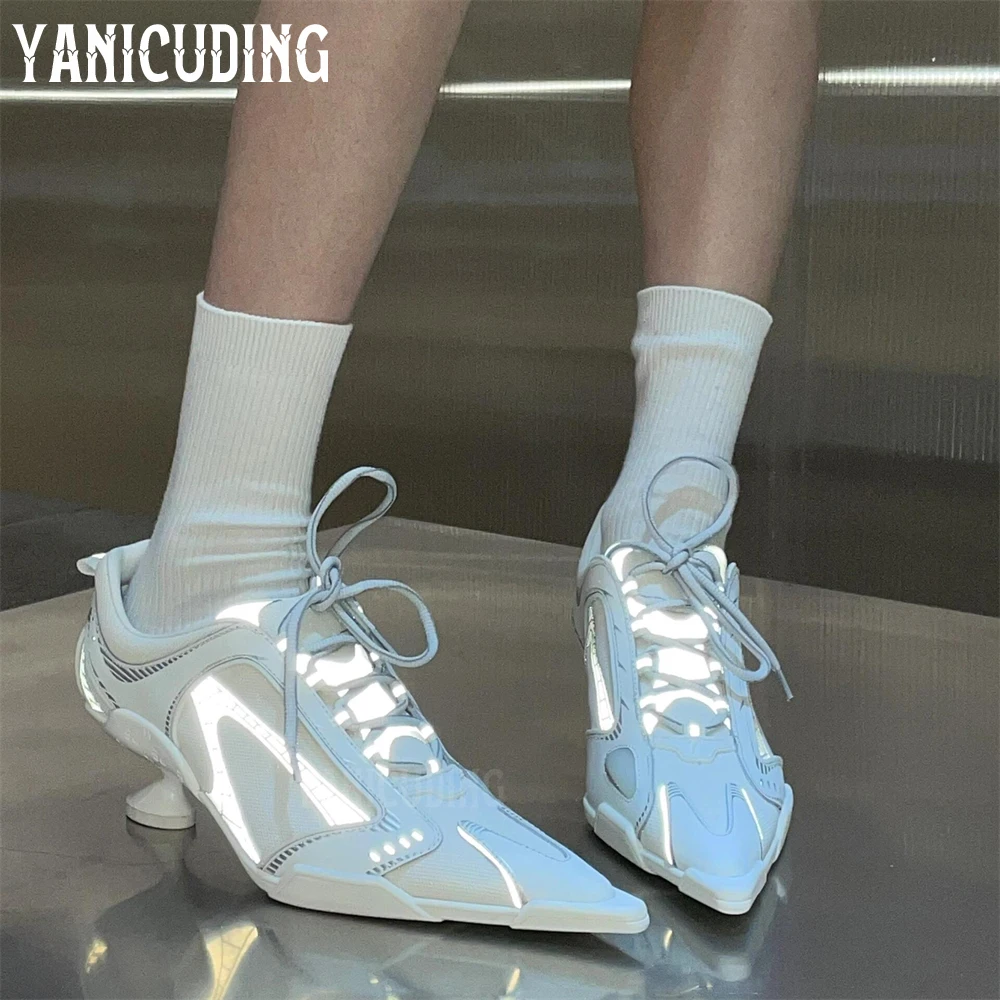 Pointed Toe High Heeled Sneakers for Women Novelty Designer Style Comfortable High Heels Mesh Fashion Strange Heel Sporty Heels 4