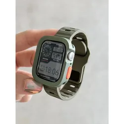 Silicone Watchband Bracelet with Protective Cover for S1046mm (Military green case)