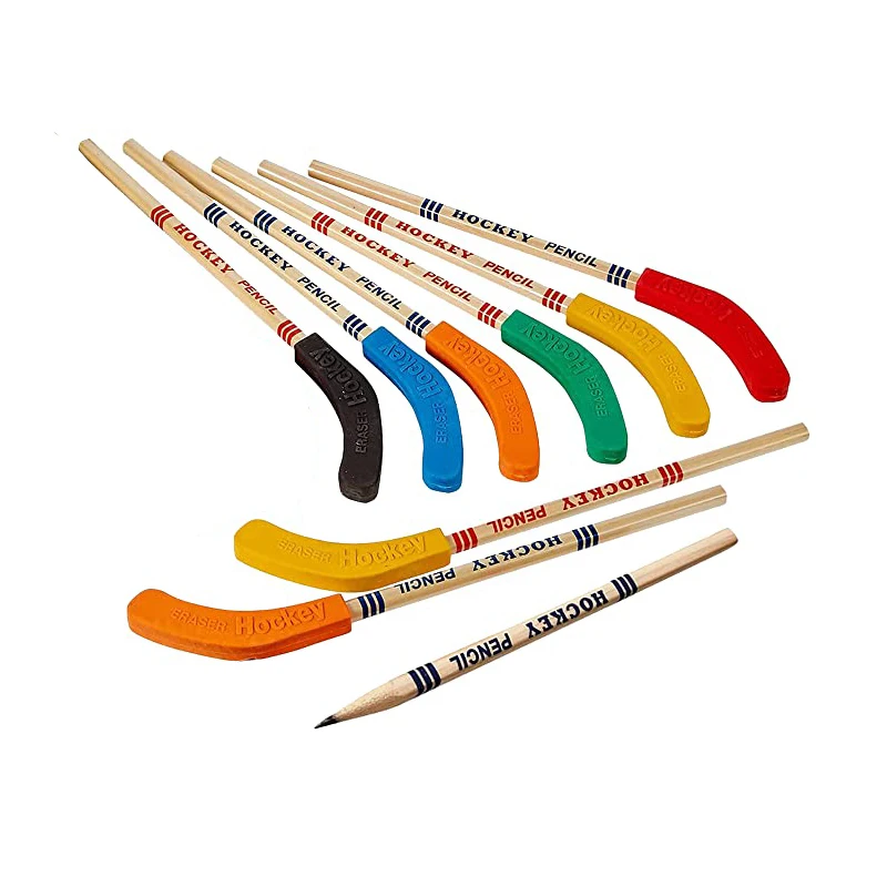 Hockey Pencils And Erasers 9 Inch 6Pcs For Kids Students Sports Fans Birthday Party Gifts hockey pencils