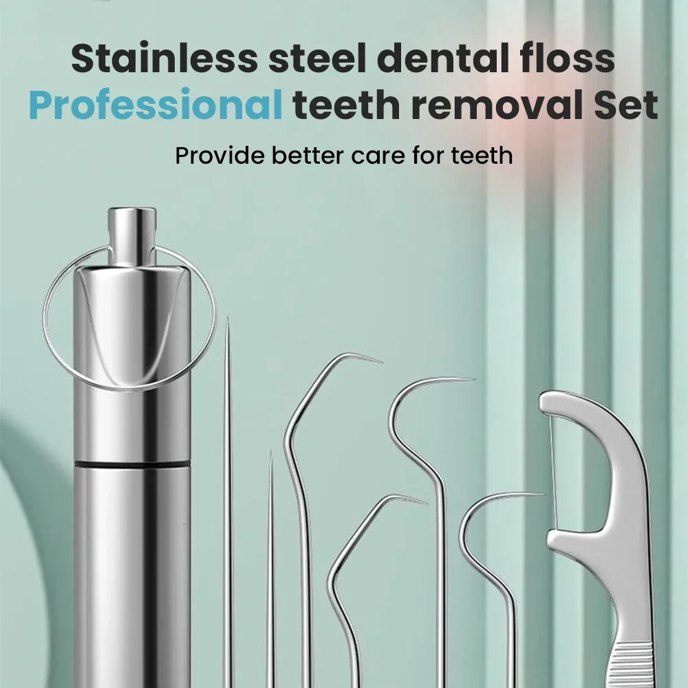 Toothpick set Toothpicks set Retractable toothpick Stainless steel Hand toothpick Toothpick tool Portable Floss needle Crafts Dental crochet sleeve Dental plug Crafts