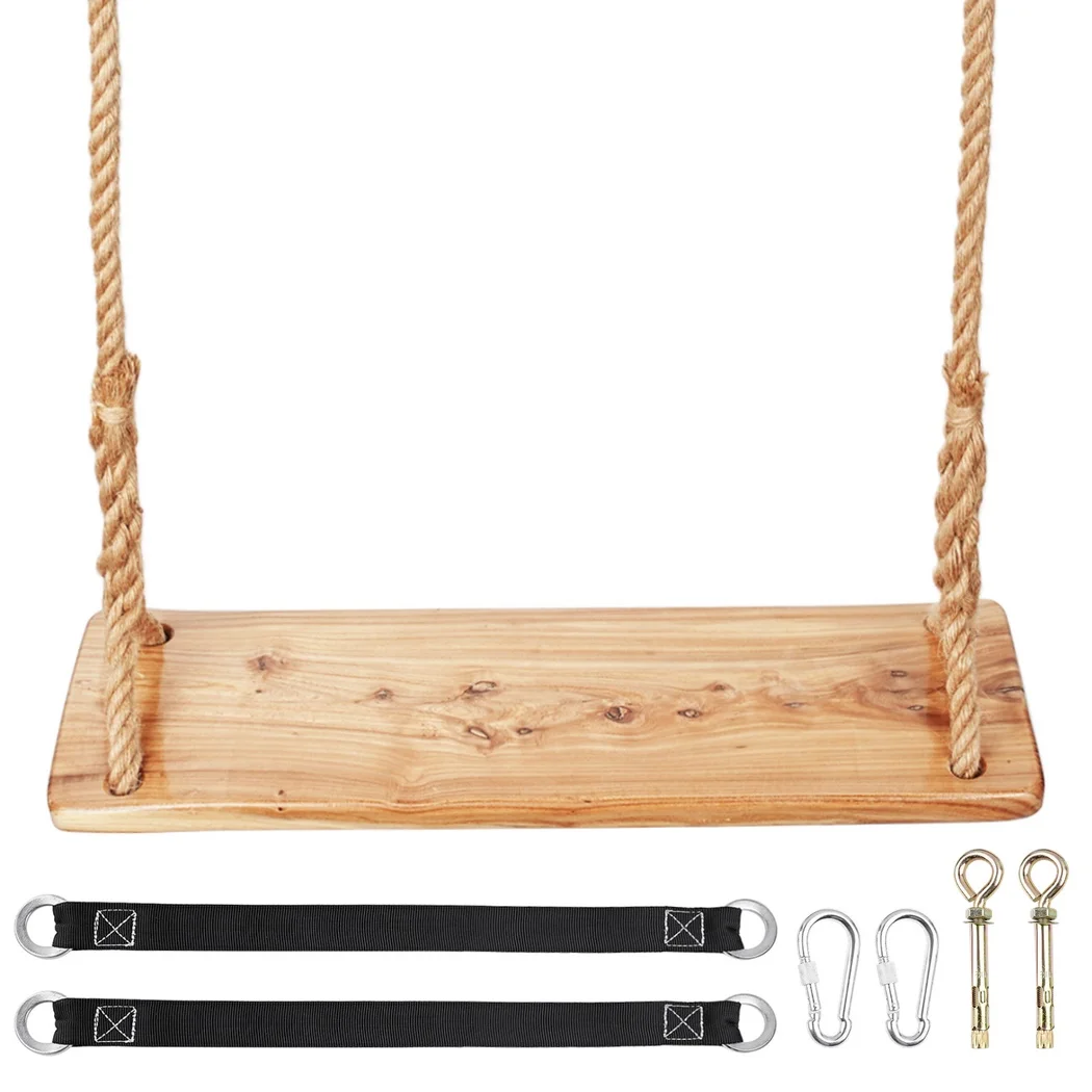 Wooden Tree Swing 250lb Heavy-Duty Wooden Swing With Adjustable Hemp Rope Waterproof Hanging Seat For Outdoor For Children