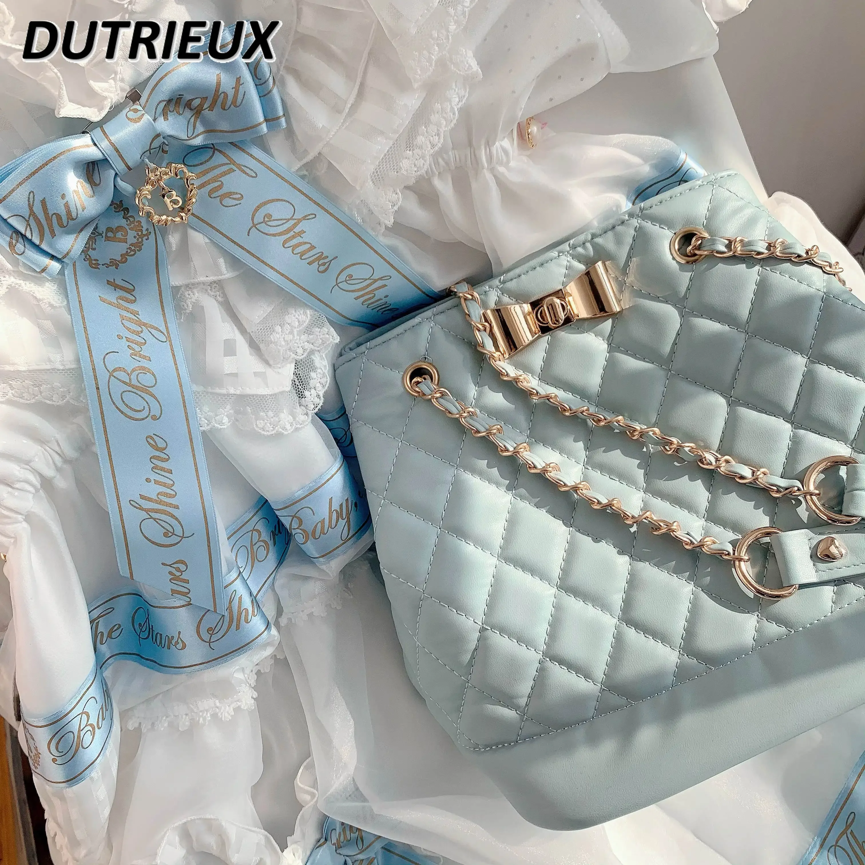 Princess Chain Rhombus Bucket Elegant All-Matching Girlish Bow Shoulder Bag Fashion Summer Autumn Kawaii Cosmetic Bags for Women