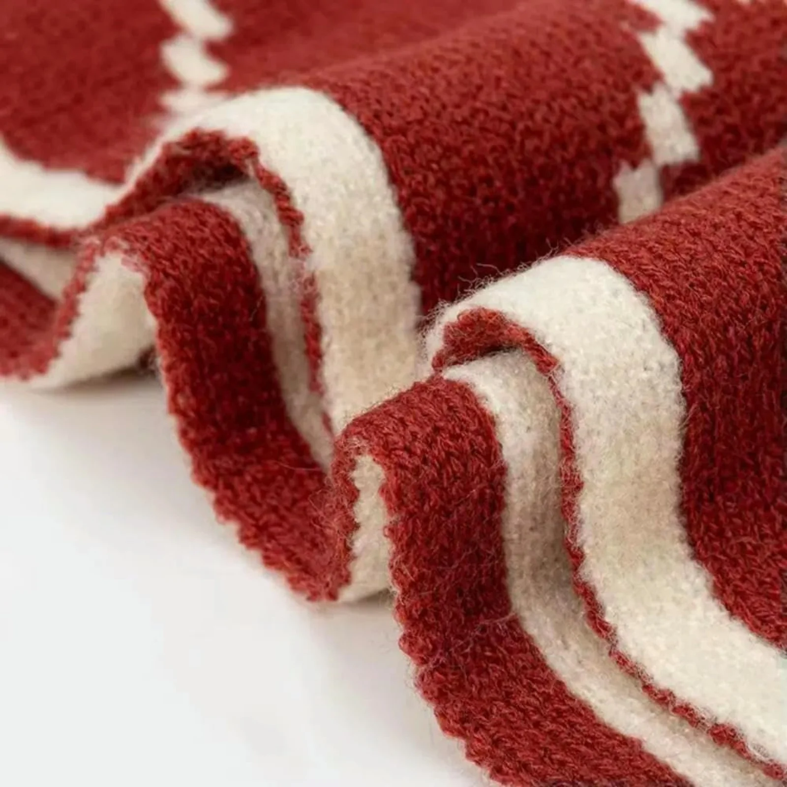 1PC  Double-sided Argyle Scarf Burgundy Beige Knitted Warm Winter Fashion Accessory For Women Men Cozy Soft Neck Warmer