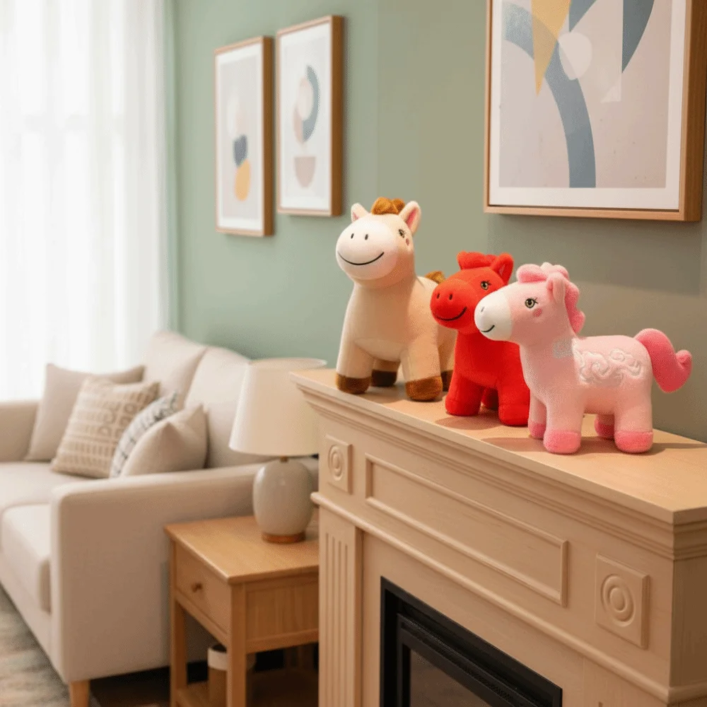 2026 Horse Year Zodiac Horse Figurine Soft Stuffed Letter Print Horse Stuffed Animal Realistic Decorative Plush Horse Doll