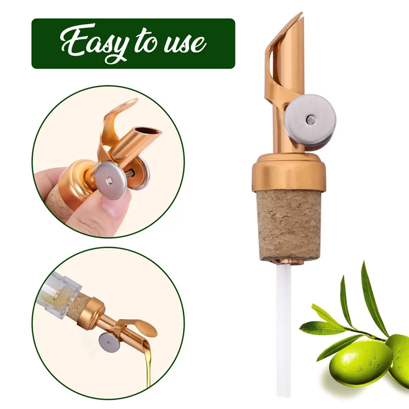2 Pack Golden Olive Oil Spout with Cork Oil Spout Liquor Pourers Olive