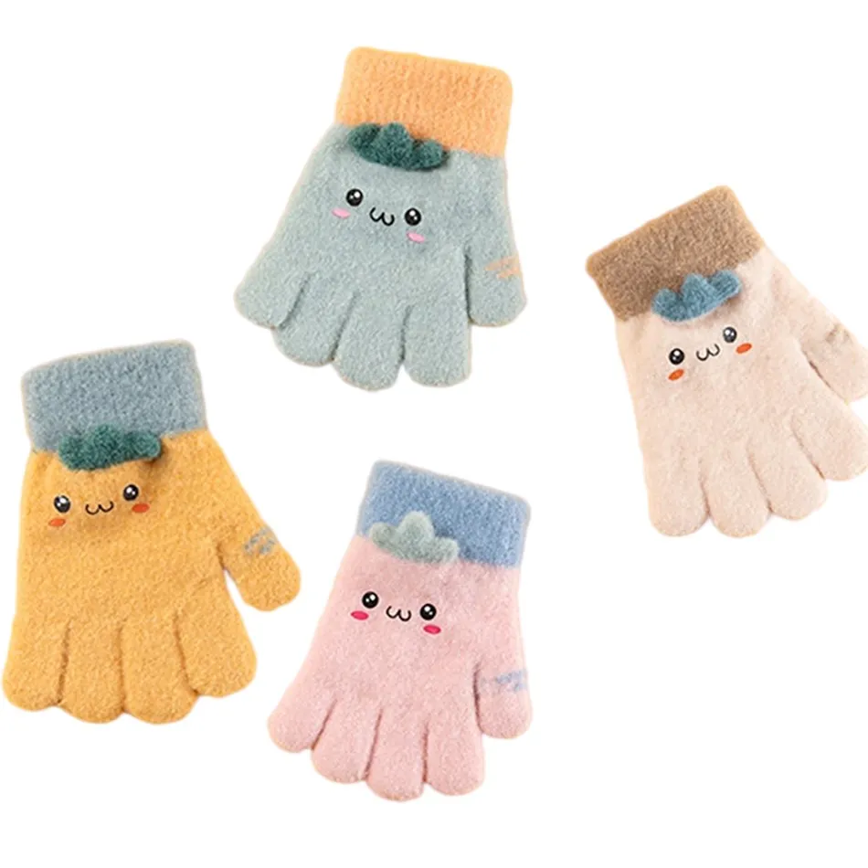 3-5 Years Children Gloves Little Girls Soft Full Fingers Warm Mitts Baby Winter Cartoon Carrot Fleece Mittens Kids Accessories