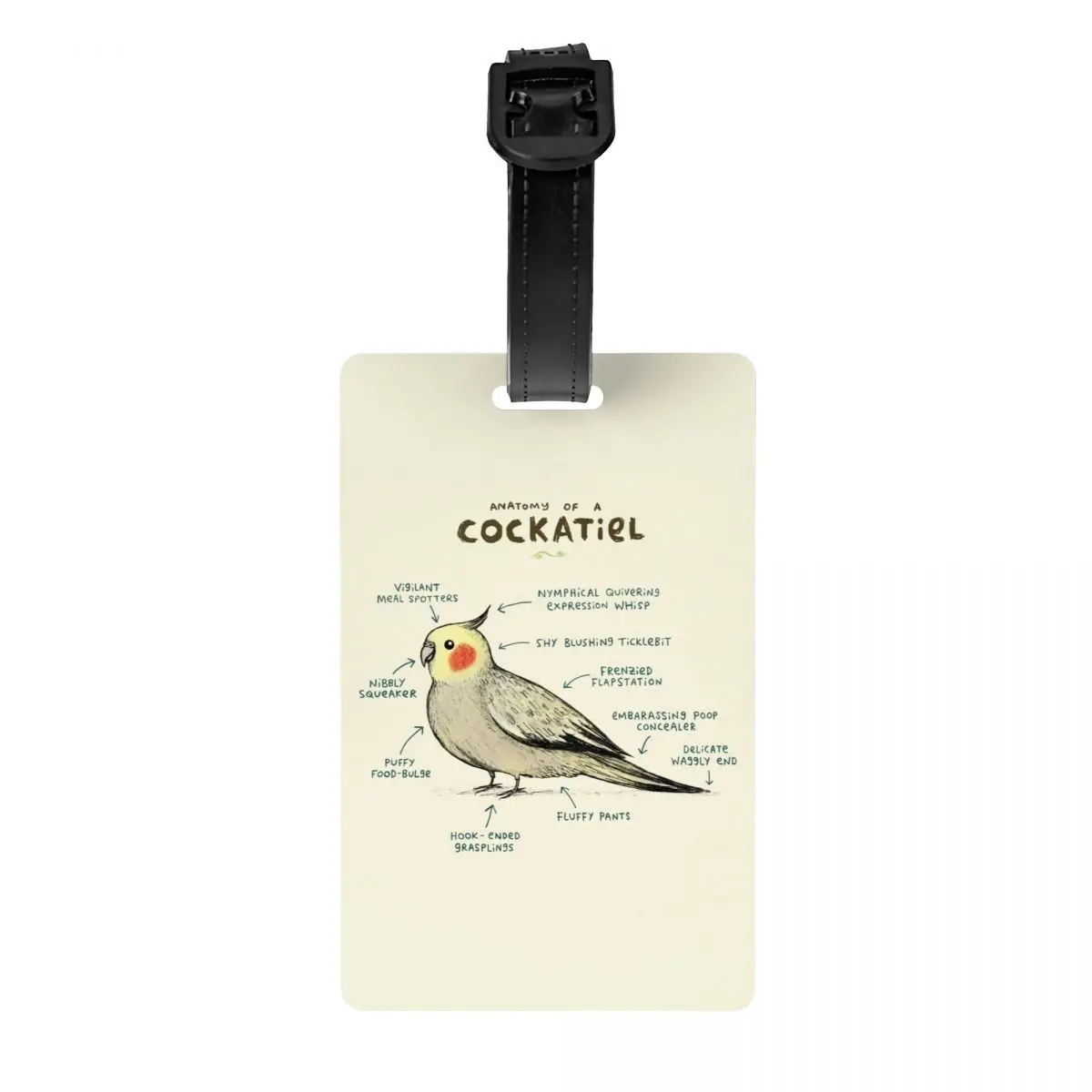 

Custom Anatomy Of A Cockatiel Luggage Tag With Name Card Parrot Bird Privacy Cover ID Label for Travel Bag Suitcase