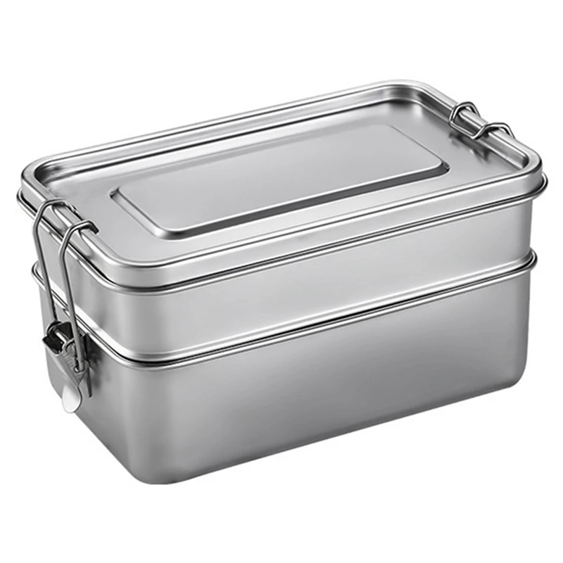 

1 PCS Stainless Steel Lunch Box Double Layers Bento Student Food Container Snack Storage Box Anti-Leak Fruits Storage Box