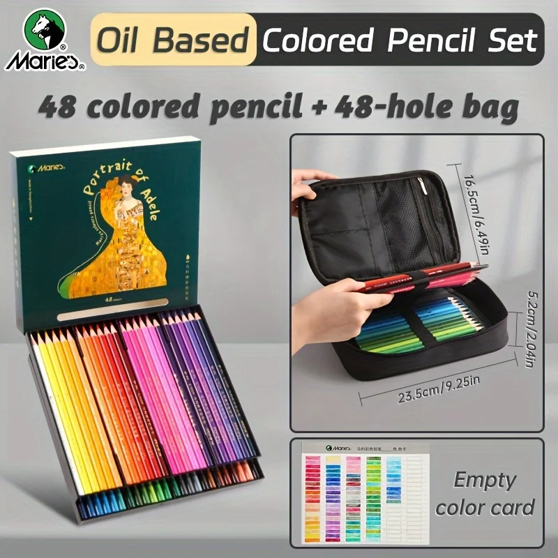 Hillento Marco Fine Art Colored Pencils Set - 48 Colors For Drawing, Sketching & Adult Coloring Books