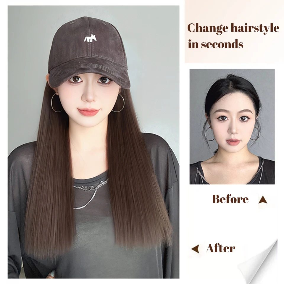 Synthetic Straight Hair Wig Cap for Women Black Brown