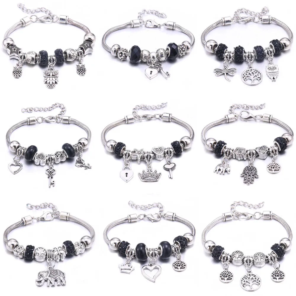 2025 New Charm Bracelet & Bangles Jewelry white butterfly Crown Beads Bracelets Brands Bracelets Fit Women Girl Gift 6