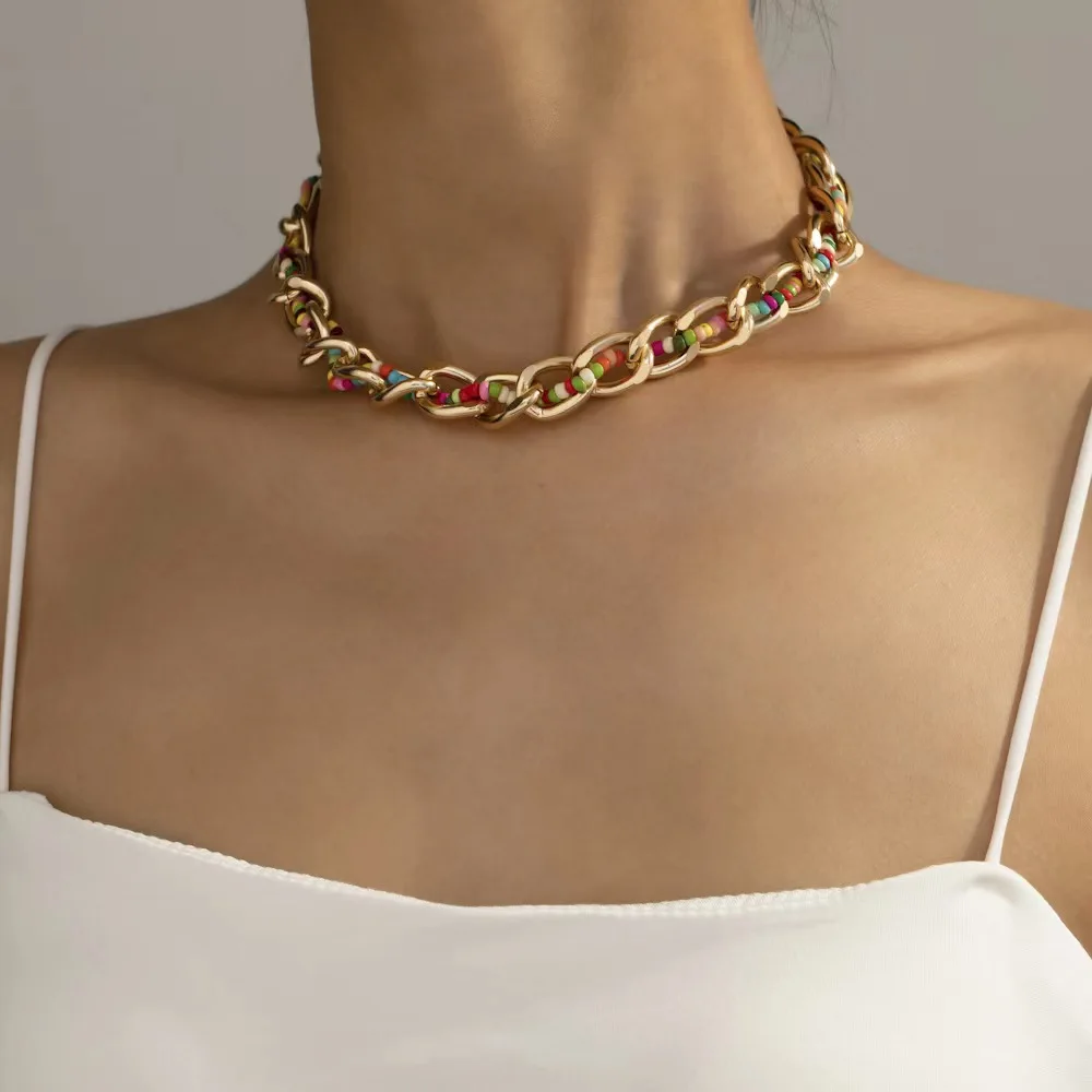 Iconic Boho Choker Necklace with Multicolored Beads in Metal Alloy by TLB