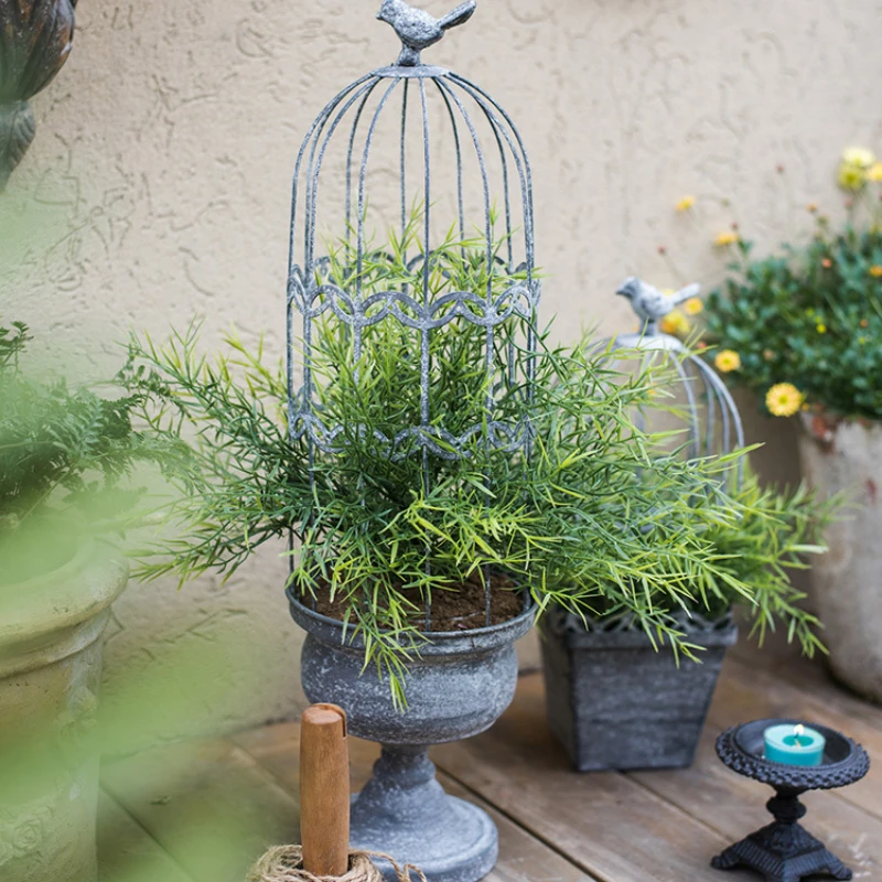Bird Cage Flower Pot Stand Iron Climbing Vine Support Courtyard Garden Decor Vintage Plant Display Rack Unique Garden Accent