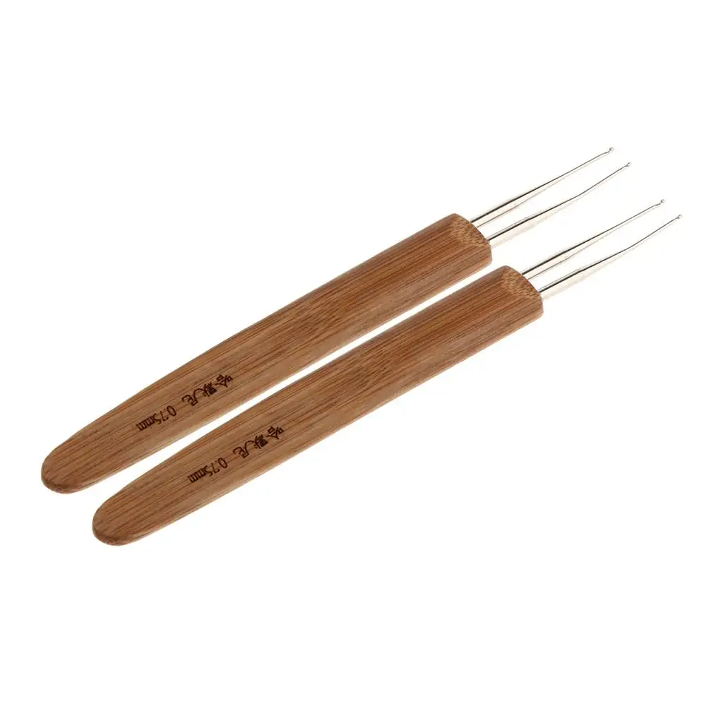 Bamboo Crochet Hooks, 2pcs Double Needle for Wigs Repair Hair Extensions