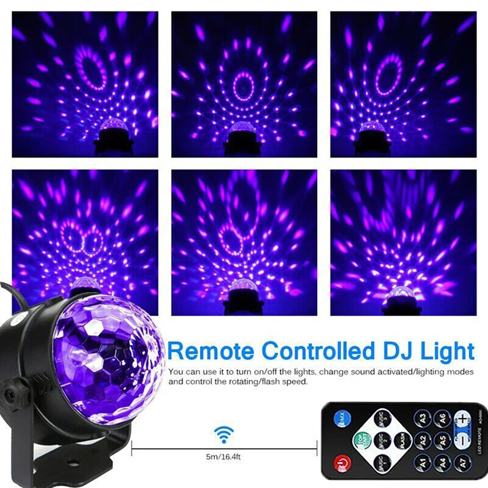 UV Disco Ball Lights LED Party Ambiance Lights DJ Bar Remote Stage Lights UV Plant Grow Lights Rotating Crystal Ball Lights