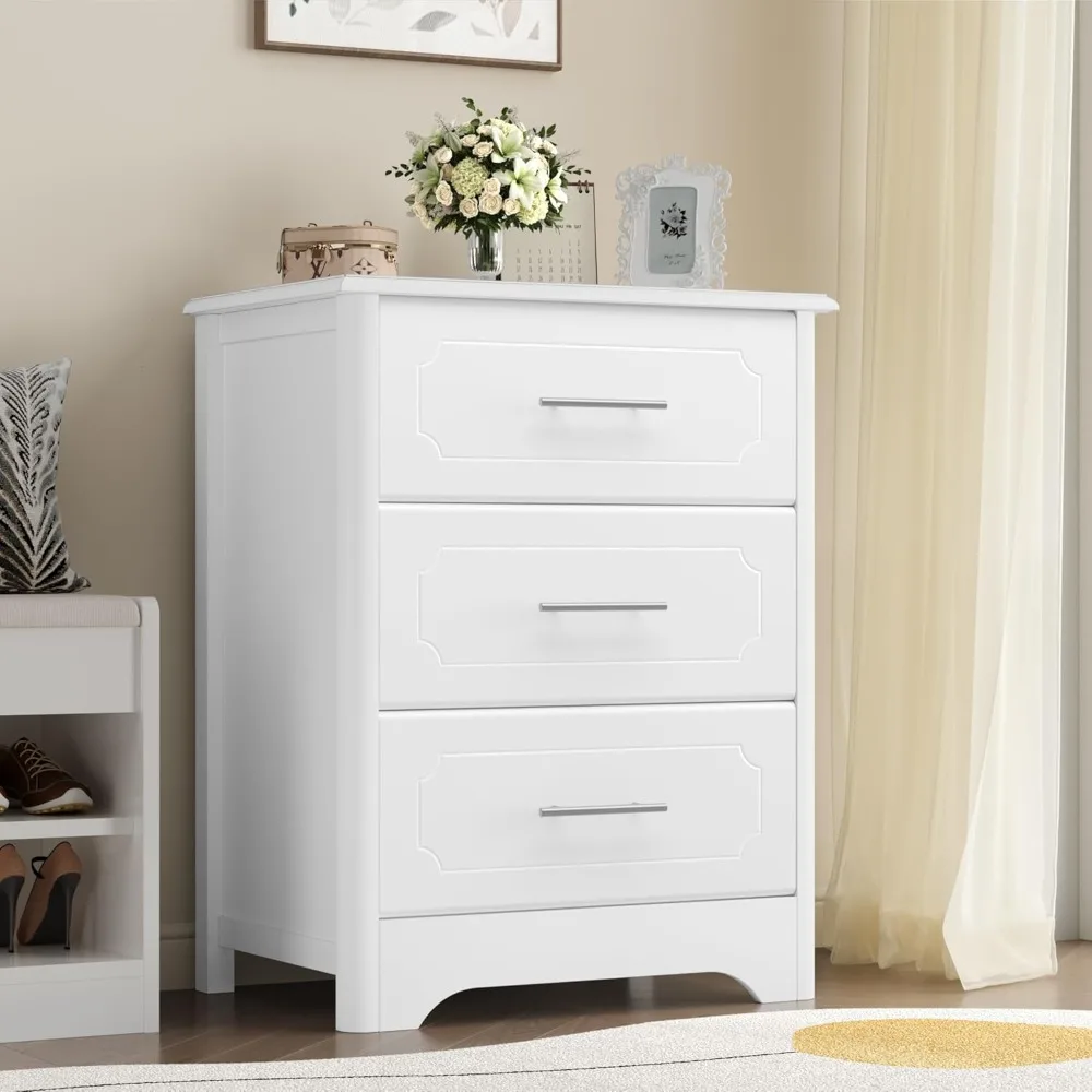 Tall Nightstand with 3 Deep Drawers, Wood Chest of Drawers, Side End Table for Living Room, Hallway, Home Office