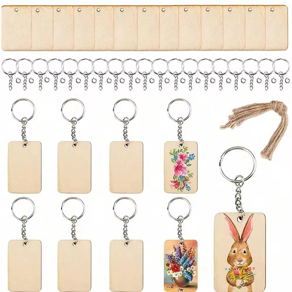 60pcs Wood Keychain Blanks Unfinished Wood Blanks Laser Engraving Blanks for Craft Projects