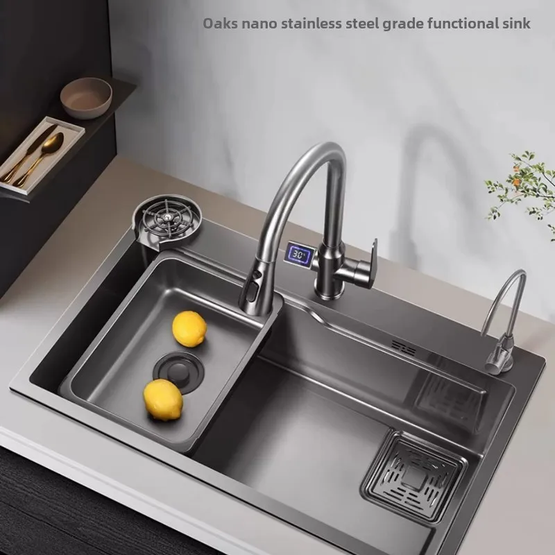 Kitchen Dishwashing Sink,Fruit Basin,Gun Ash,Large Sink,Household Stainless Steel Sink,Under Table Basin Digital display basin