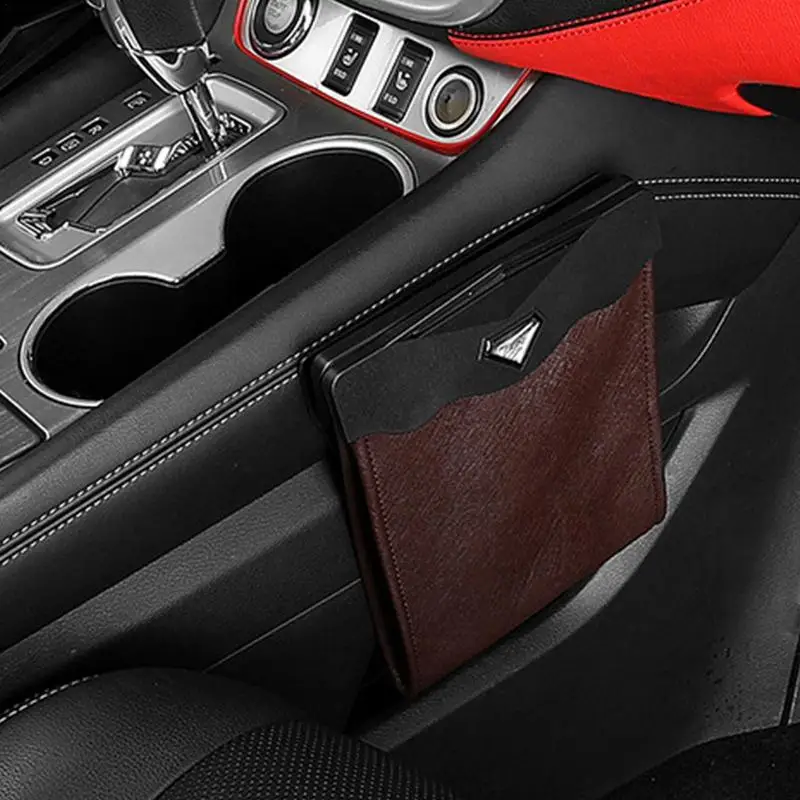 Smart LED Car Trash Can Water Resistant Garbage Bag For Car Foldable Garbage Bin Rubbish Bag PU Leather