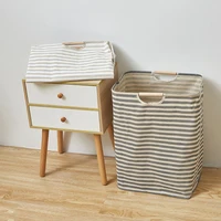 Cotton Linen Dirty Laundry Basket Foldable Round Waterproof Organizer Bucket Clothing Children Toy Home Handle Hamper Storage 4