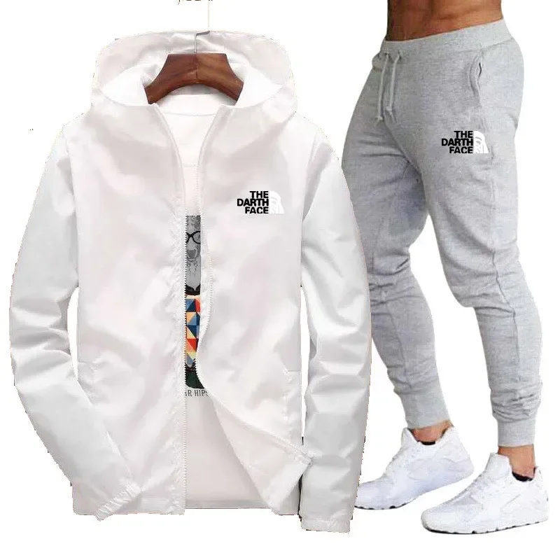 2024 Spring Fall men's thin trench coat + sweatpants two-piece fashion casual fitness jacket sportswear suit