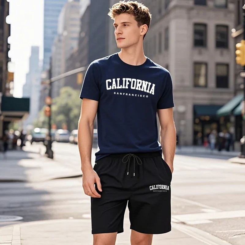 Mens Summer Cotton Tee and Quick Dry Shorts Set