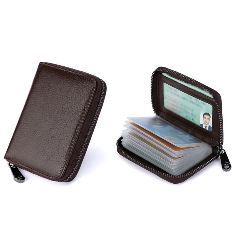 Premium PU Leather Card Holder with Anti-Demagnetization Protection - Sleek Organizer with Coin Pouch, Holds 20 Cards