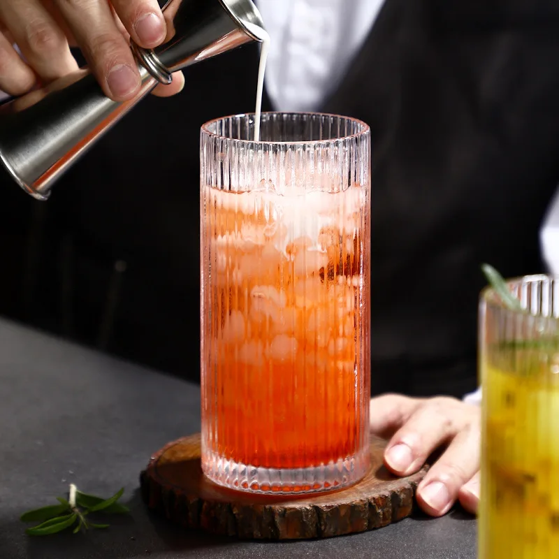 Striped long drink cocktail drink juice Colin Cup Haibo glass water glass.
