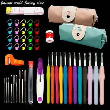 Silicone World 45/37PCS Crochet Set DIY Hand Held Knitting Tools Woolen Weaving Tool Kits With Storage Bag Hook Needle Set 1