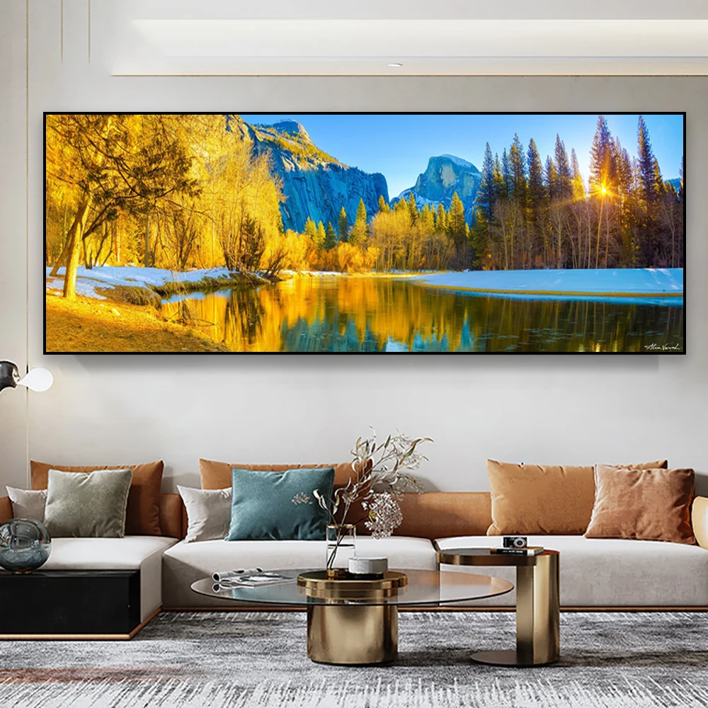 Yosemite Park Landscape Print Poster Norvegia Usa Nature Yellow Tree Mountain Prints Canvas Painting House Living Room Decoration