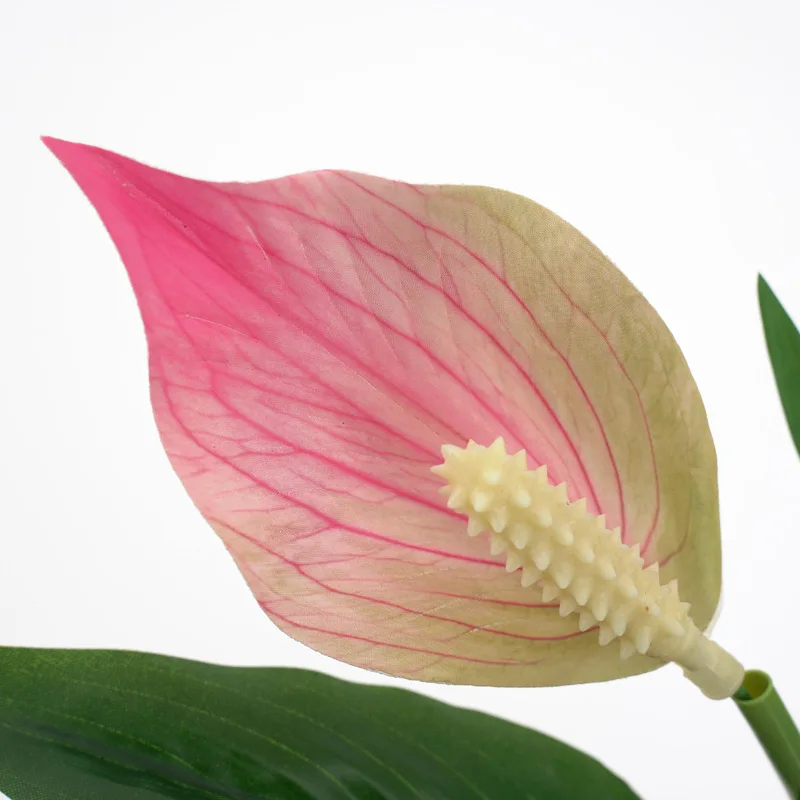 Yannew 4 Stück künstliche Blumen Spathiphyllum für den Außenbereich, UV-beständige Seidenpflanzen, Grün, Bonsai, Garten, Veranda, Heimdekoration – Detail 2