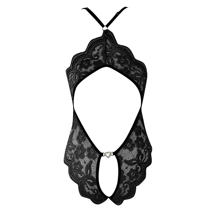 Women Lingerie Lace Hollow Bra Set Deep V Open Gear Jumpsuit