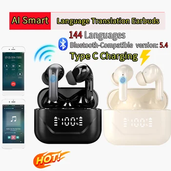Smart AI Translation Earphones Bluetooth-Compatible 5.4 144 Languages Long Battery Life ANC Noise Canceling for Android and iOS