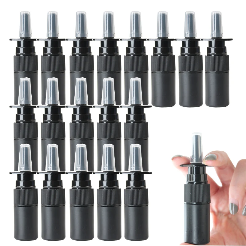 48Pcs 5ml Black Empty Plastic Nasal Spray Bottles Pump Sprayer Mist Nose Spray Bottle Portable Refillable Bottling Packaging