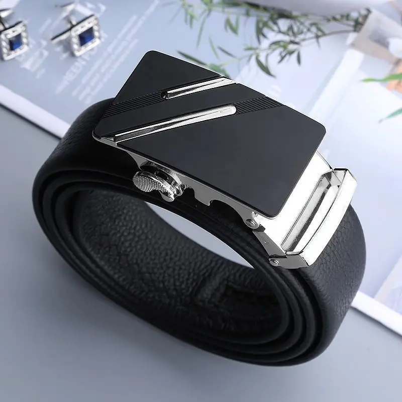 2024 New High Quality Men's Belt Black PU Leather Automatic Buckle Waist Cover Korean Youth Leisure Travel Banquet Work Belt 2024 new double sided nylon belt thickened 3 5cm wide korean leisure men and women s travel training automatic buckle soft belt