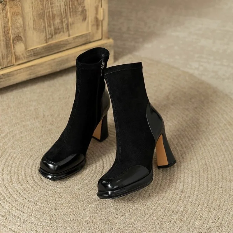 Chunky Ankle Boots For Women Waterproof Platform High Heel Shoes_voghion.com