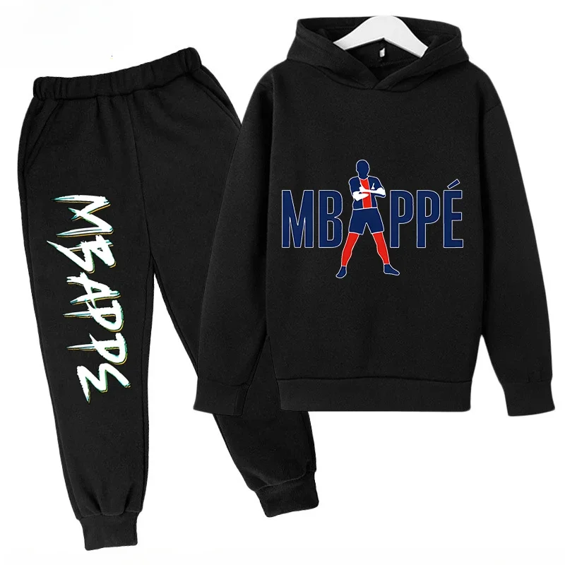 thumbnail image 1 of Ropa para niños Conjunto de sudadera con capucha para niños y pantalones de sudadera Conjunto deportivo de 2 piezas para niños y niñas Ropa estampada de Mbappé, 1 of 5