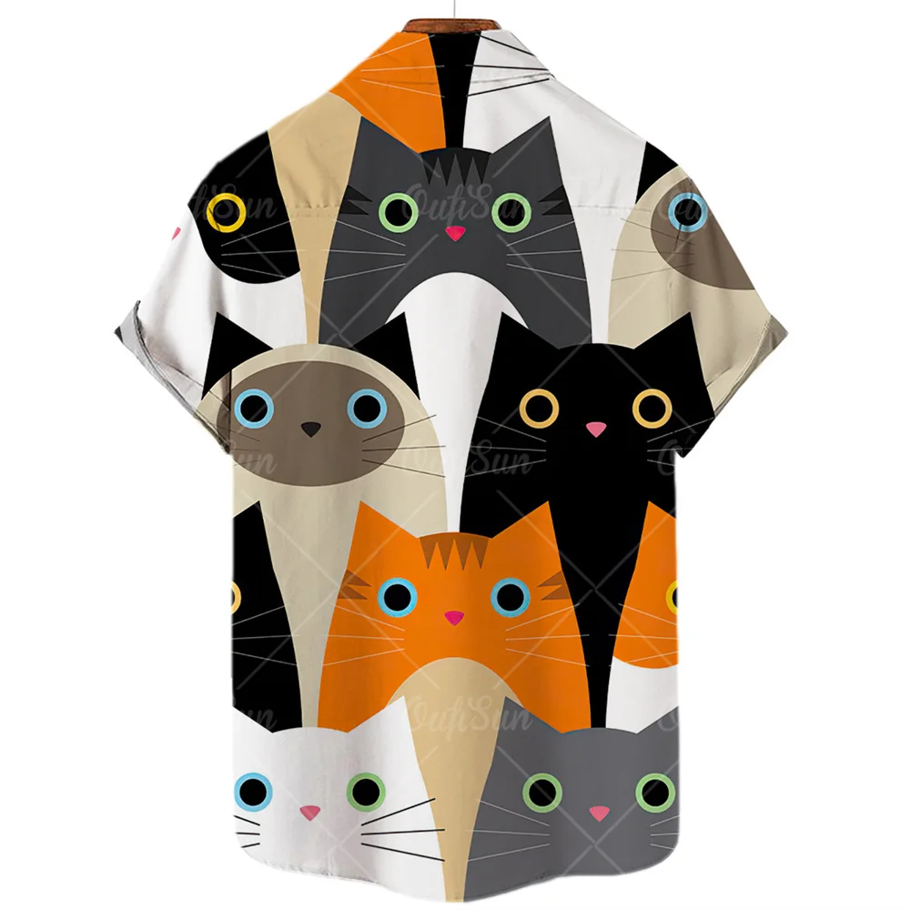 2023 men's shirt animal cat print shirt pattern T shirt fashion short sleeved Harajuku shirt