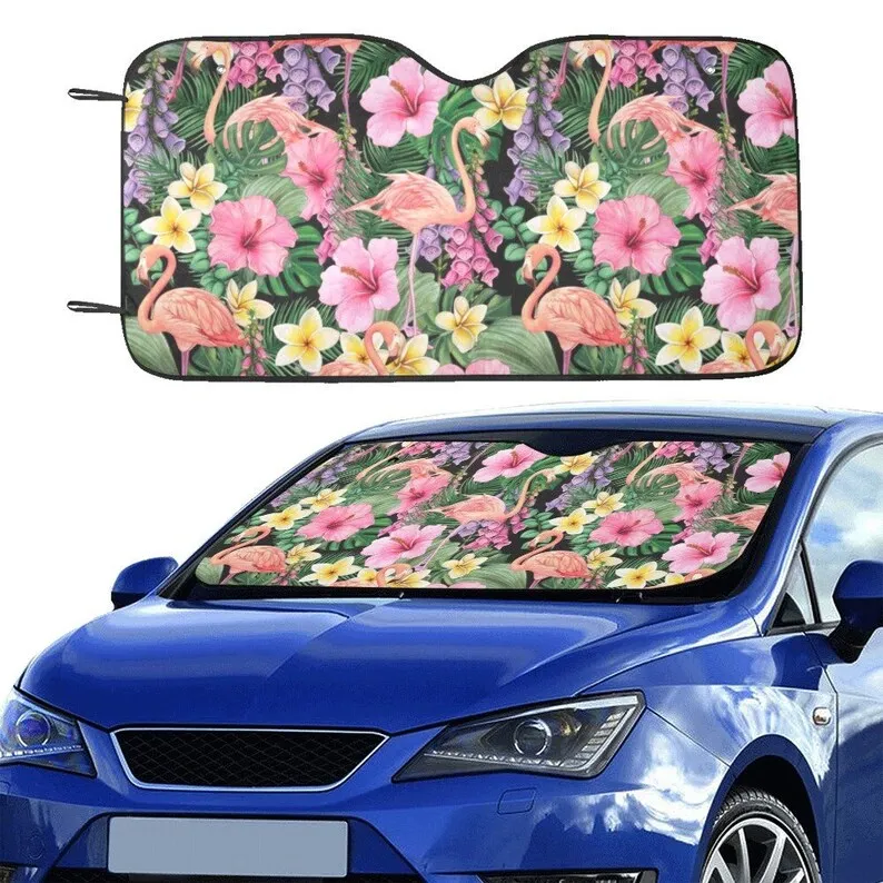 

Flamingo Flowers Sun Windshield Floral Tropical Pink Car Accessories Shade Automobile Protector Visor Screen Cover Decoration