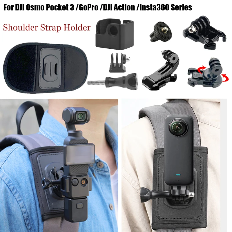 Rotation bag backpack shoulder strap mount holder for DJI Osmo 360 Action 6 5 Pro 4 Insta360 X5 X4 GoPro 13 12 DJI Osmo Pocket 3